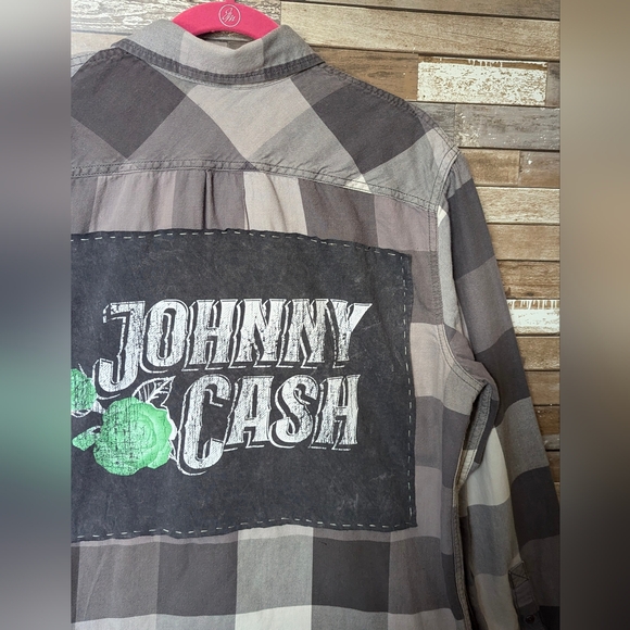Johnny Cash Upcycled Handcrafted Button Down Gray Shirt - Picture 6 of 15